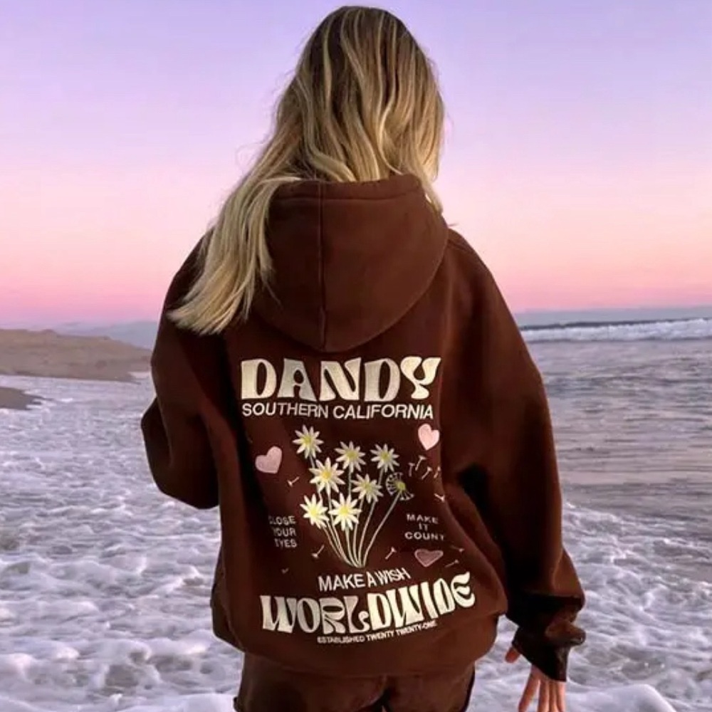 COPY - BROWN DANDY FLORAL WORLDWIDE HOODIE (size large) gently used